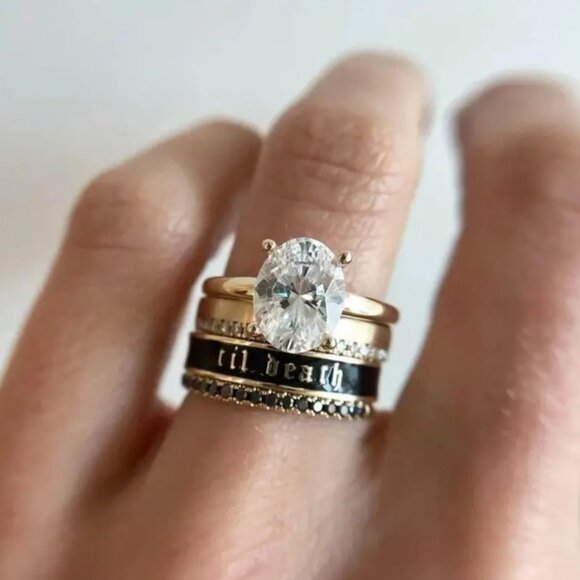 Til Death" Black Enamel Band • Sterling Silver • Size 7 - Picture 2 of 4